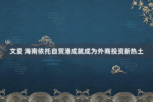 文爱 海南依托自贸港成就成为外商投资新热土