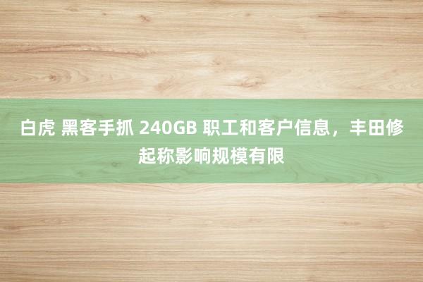 白虎 黑客手抓 240GB 职工和客户信息，丰田修起称影响规模有限