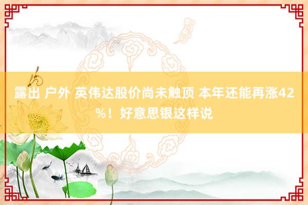 露出 户外 英伟达股价尚未触顶 本年还能再涨42%！好意思银这样说